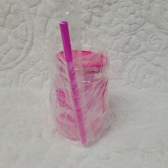 T-Mobile Tropical Tumbler Lid Straw Pink Tropical Palm Leaf Design Plastic New - Picture 5 of 7